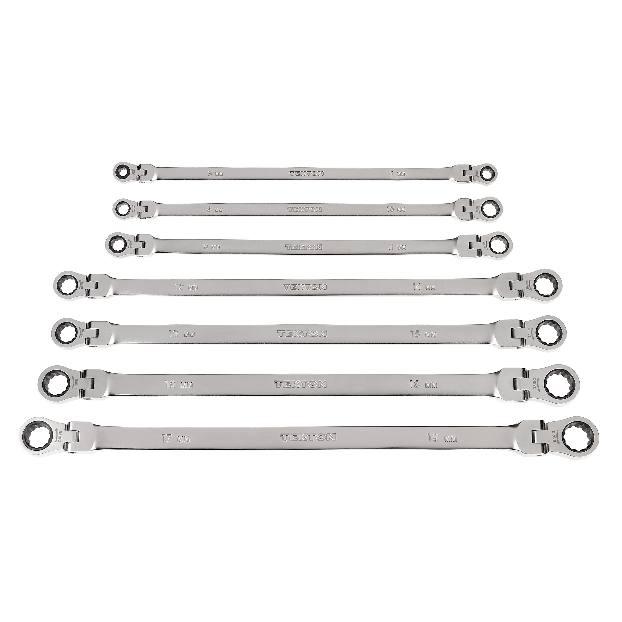 TEKTON Long Flex Head 12-Point Ratcheting Box End Wrench Set, 7-Piece (6-19 mm) | WRB96001